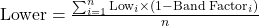 \text{Lower} = \frac{\sum_{i=1}^{n} \text{Low}_i \times (1 - \text{Band Factor}_i)}{n}