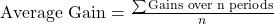 \text{Average Gain} = \frac{\sum \text{Gains over n periods}}{n}