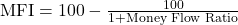 \text{MFI} = 100 - \frac{100}{1 + \text{Money Flow Ratio}}