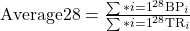 \text{Average28} = \frac{\sum*{i=1}^{28} \text{BP}_i}{\sum*{i=1}^{28} \text{TR}_i}